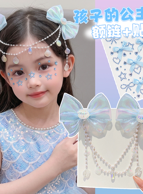 夏季女童头饰儿童公主甜美额头链小宝宝古风汉服蝴蝶结对夹发饰