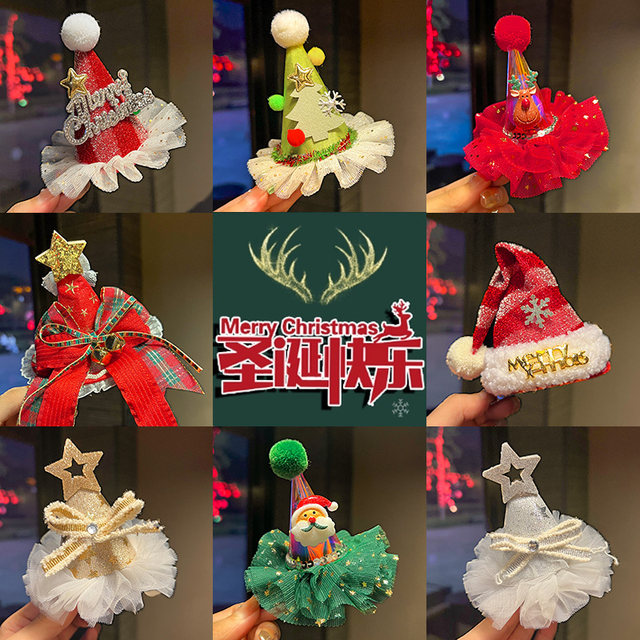 Christmas hat hairpin children's Christmas headwear baby Christmas hat dress up girls hair accessories bow decoration