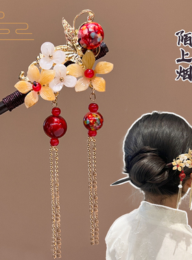 女童中秋国风木簪步摇盘发簪头饰