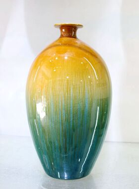陶瓷窑变花瓶景德镇中式三色花插家居礼品摆件桌面家居花器圆批发