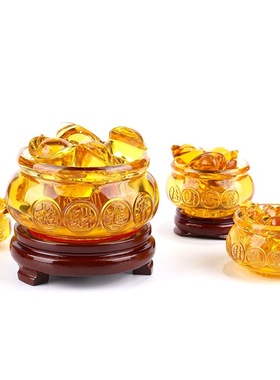 本色琉璃聚宝盆批发黄水晶聚宝盆装饰工艺品家居摆件透亮质量好