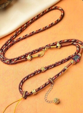 藏式手工编织棉线吊坠挂绳挂脖女民族风唐卡佛牌挂绳女毛衣链