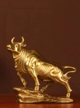 黄铜旺市牛牛拉车摆件牛气冲天家居办公室装饰品乔迁开业