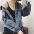 Châu Âu ga thu 2019 hàng mới châu Âu thời trang nữ nóng khoan nhỏ ve áo retro túi denim ngắn áo khoác nữ - Áo khoác ngắn