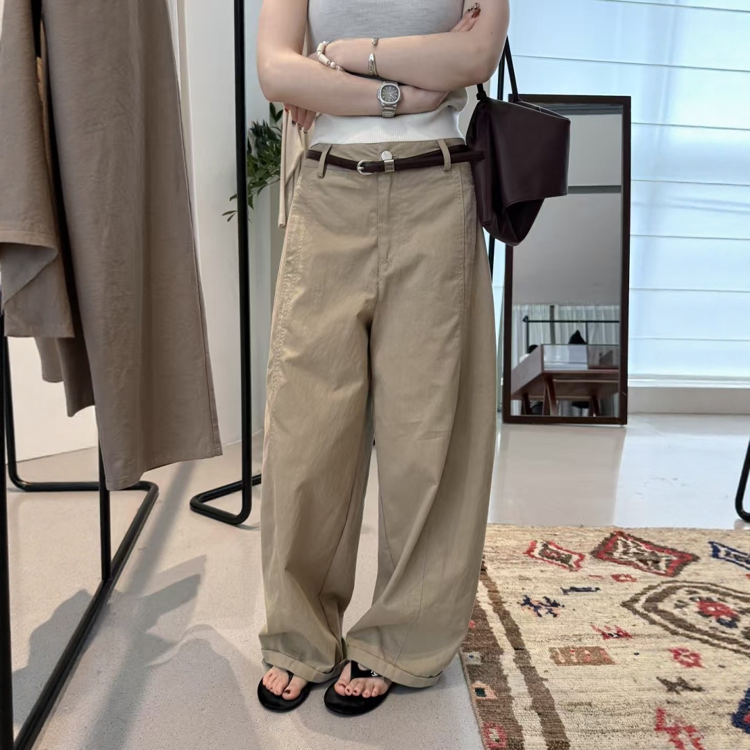 2025秋季新款设计感线条直筒宽松休闲裤女百搭显瘦卡其色阔腿裤 - 图2