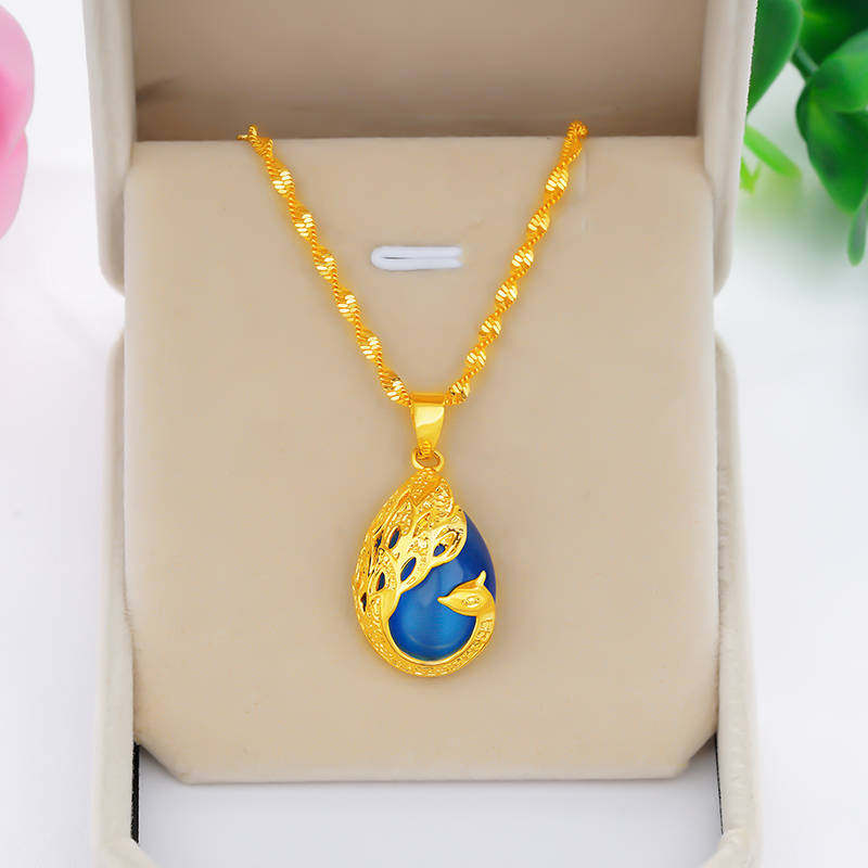 孔雀女仿真转运珠貔貅款项坠锁骨链 福喜登项链