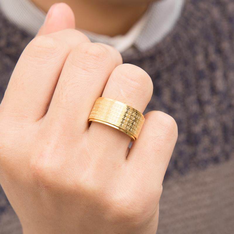 佛家波罗蜜心经转动款男钛钢刻指环 福喜登戒指/指环