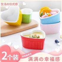 Creative Heart-shaped Ceramic Baking Pudding Bowl cup Shuffle Steamed Egg Spoon Bowl Oven Special Home Baking Dessert Salad
