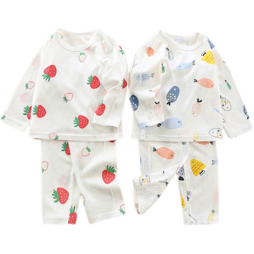 Детская хлопковая пижама, комплект подходит для мужчин и женщин для девочек, лонгслив, летние тонкие штаны