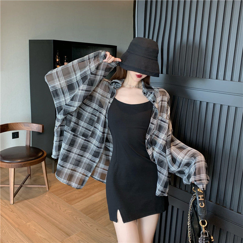 格子慵懒风新款防晒衣设计感衬衫 雪凡娜衬衫