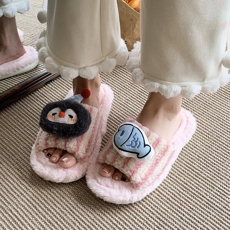 卡通企鹅毛毛拖鞋女秋冬季防滑静音情侣居家拖鞋可爱小鱼棉拖鞋,淘宝优惠券,粉丝福利购,淘宝优惠卷