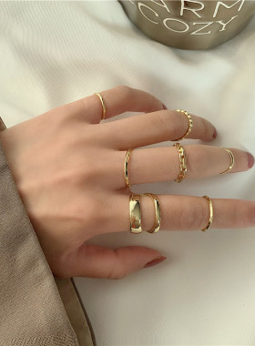 ins潮七件套戒指女小众冷淡风设计感网红时尚个性素圈轻奢食指戒