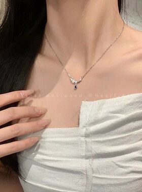 蓝色石水滴项链女夏季轻奢小众设计感甜酷配饰气质高级感锁骨链