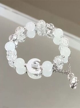 天然白月光手链女款单圈时尚小清新简约水晶手串饰品情侣礼物串珠