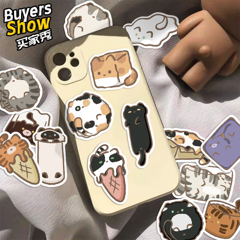 136张液态小猫咪贴纸卡通可爱ins风手账手机壳笔记本装饰防水贴画,淘宝优惠券,粉丝福利购,淘宝优惠卷