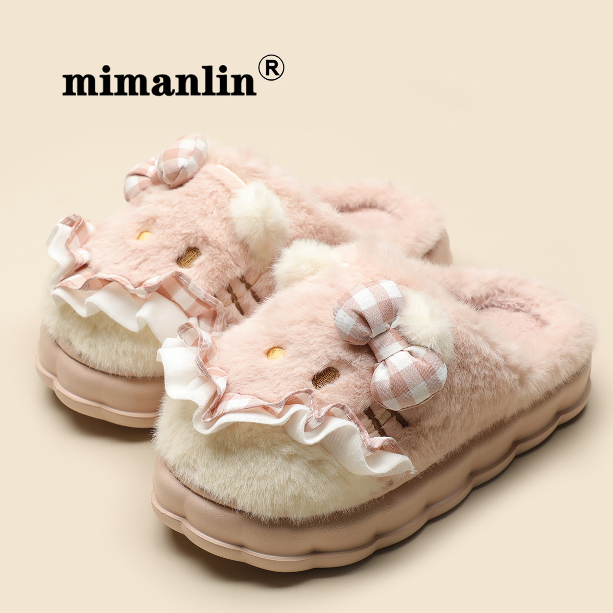 厚底可爱毛毛棉拖鞋女士新款秋冬季加绒保暖室内居家甜美毛绒拖鞋,淘宝优惠券,粉丝福利购,淘宝优惠卷