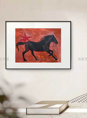 中古风骏马好寓意马到成功装饰画芯玄关客厅餐厅卧室高级感海报