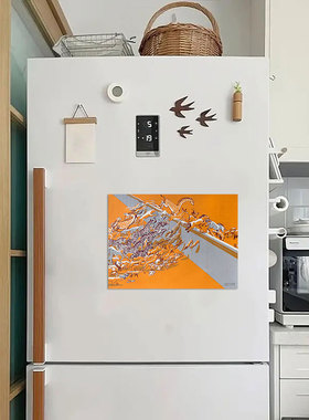 橙色草原氛围海洋鲸鱼客厅卧室餐厅卡通趣味动物装饰磁吸贴磁性贴