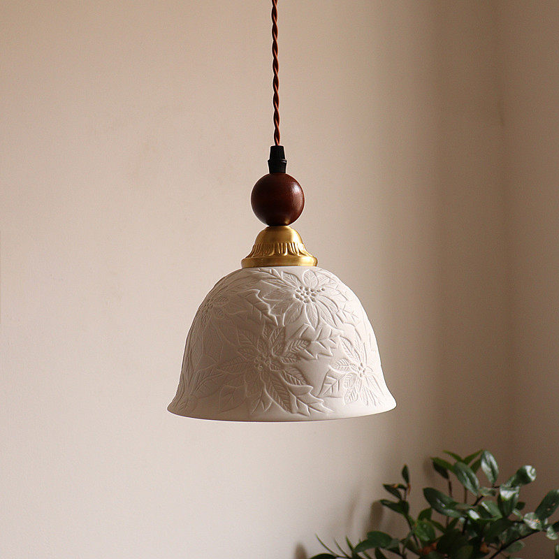 日式复古陶瓷吊灯卧室书房雕花铜质灯身百搭气质小吊灯,淘宝优惠券,粉丝福利购,淘宝优惠卷