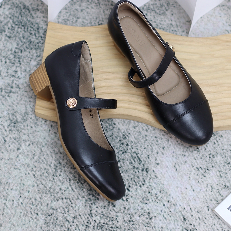 慢先森女鞋  气质时装玛丽珍撞色香风低跟一脚蹬浅口单鞋 938-6 - 图1