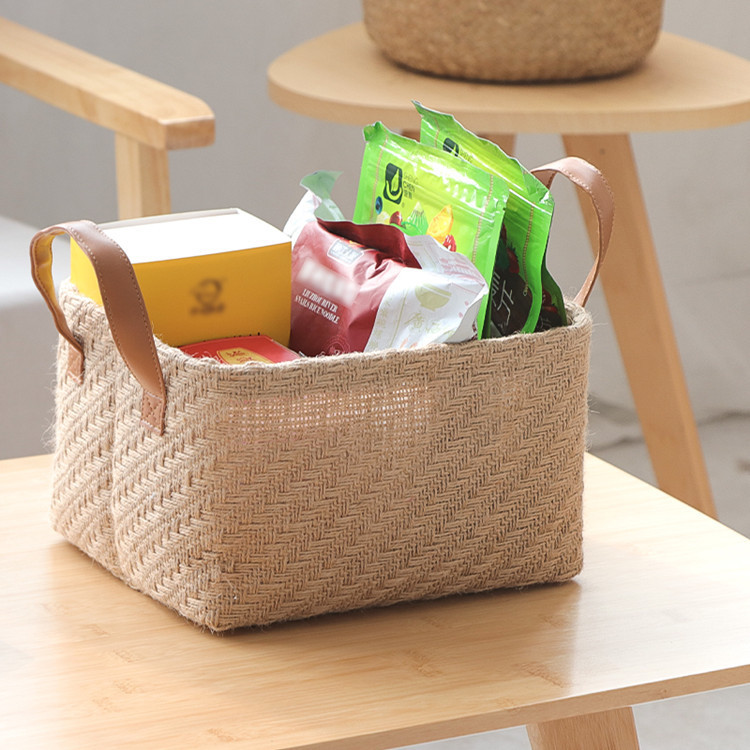 Simple storage basket woven linen large finishing basket st-图0