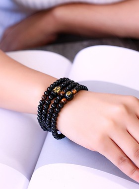 天然黑曜石108颗佛珠手串招财念珠女本命年手链男女款转运饰品