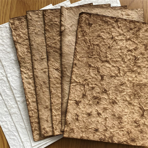 纯手工咖啡染色古法纹理纸做旧手帐junk journal拼贴装饰素材纸 - 图0