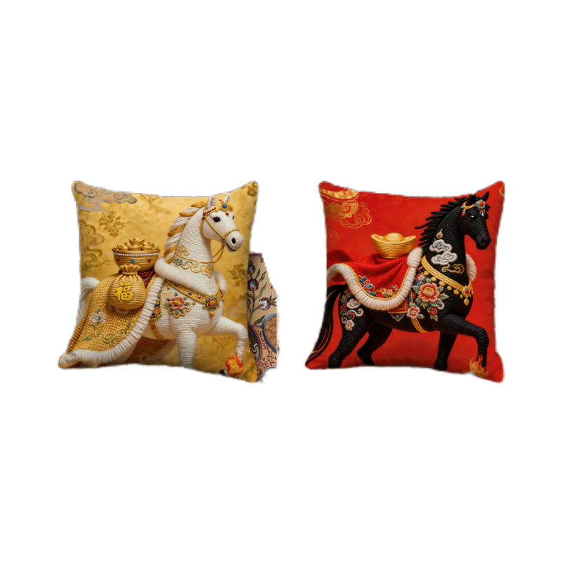 马年针织印花抱枕短毛绒方形超软客厅沙发茶室靠枕飘窗车载靠背,淘宝优惠券,粉丝福利购,淘宝优惠卷