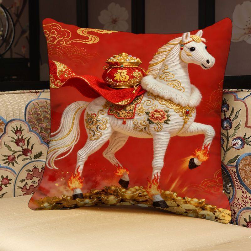 马年针织印花抱枕短毛绒方形超软客厅沙发茶室靠枕飘窗车载靠背,淘宝优惠券,粉丝福利购,淘宝优惠卷