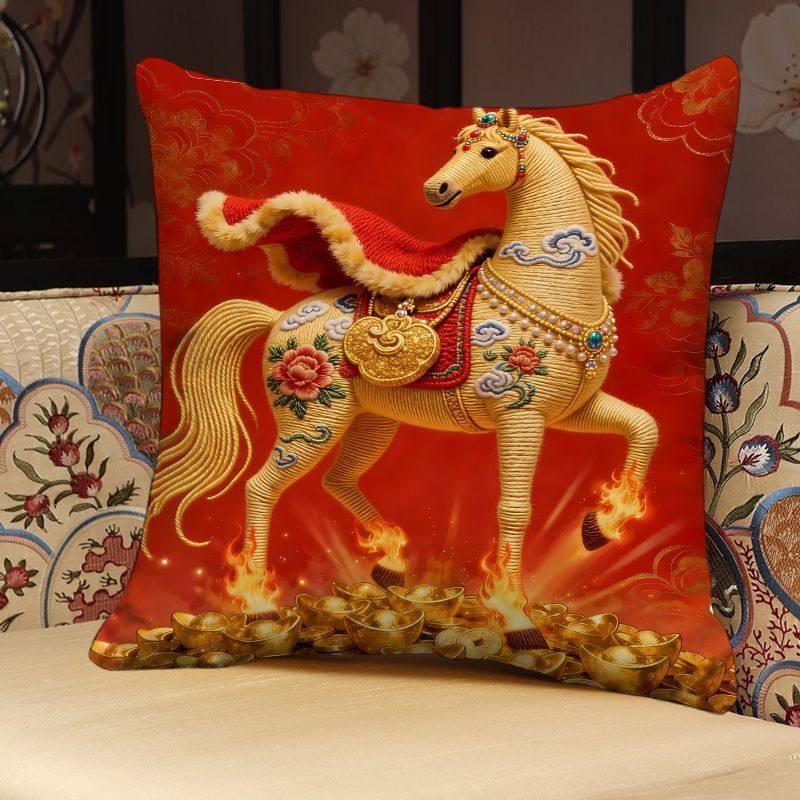 马年针织印花抱枕短毛绒方形超软客厅沙发茶室靠枕飘窗车载靠背,淘宝优惠券,粉丝福利购,淘宝优惠卷