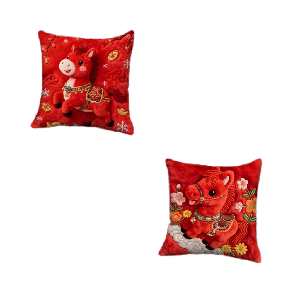 马年红色喜庆印花抱枕新年客厅沙发车载摆件靠垫含芯床头靠垫枕套,淘宝优惠券,粉丝福利购,淘宝优惠卷