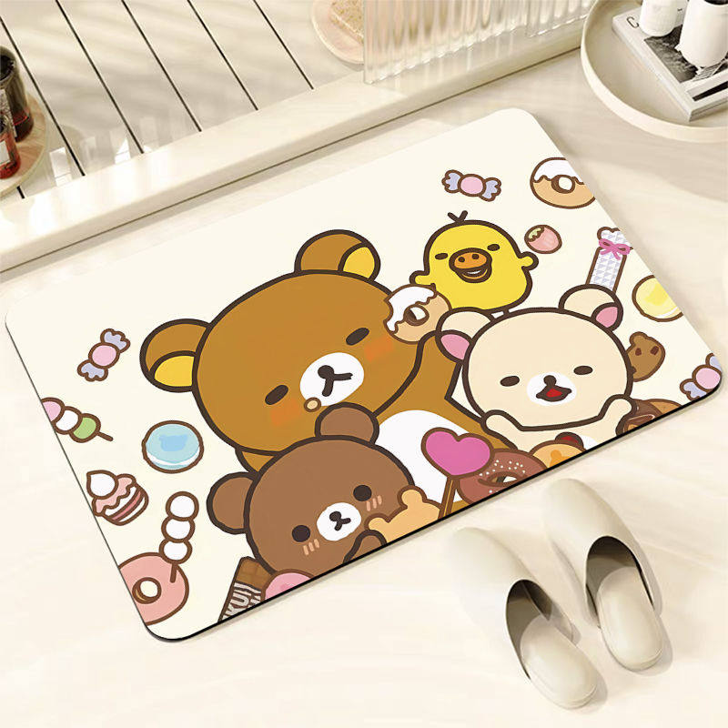 ins可爱轻松熊硅藻泥地垫卡通浴室卫生间防滑吸水垫入门耐脏脚垫,淘宝优惠券,粉丝福利购,淘宝优惠卷