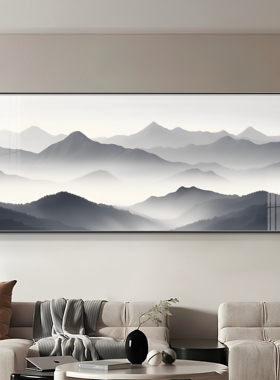 新中式背后有靠山山水客厅壁画