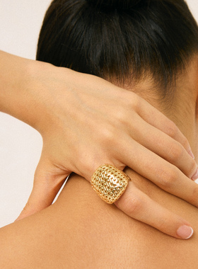 Tender Society T for Tender系列金色银色老花镂空戒指