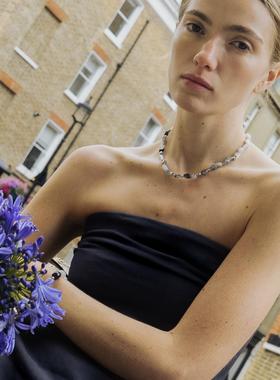 Tender Society夏日胶囊系列黑发晶葡糖石串珠项链原创设计