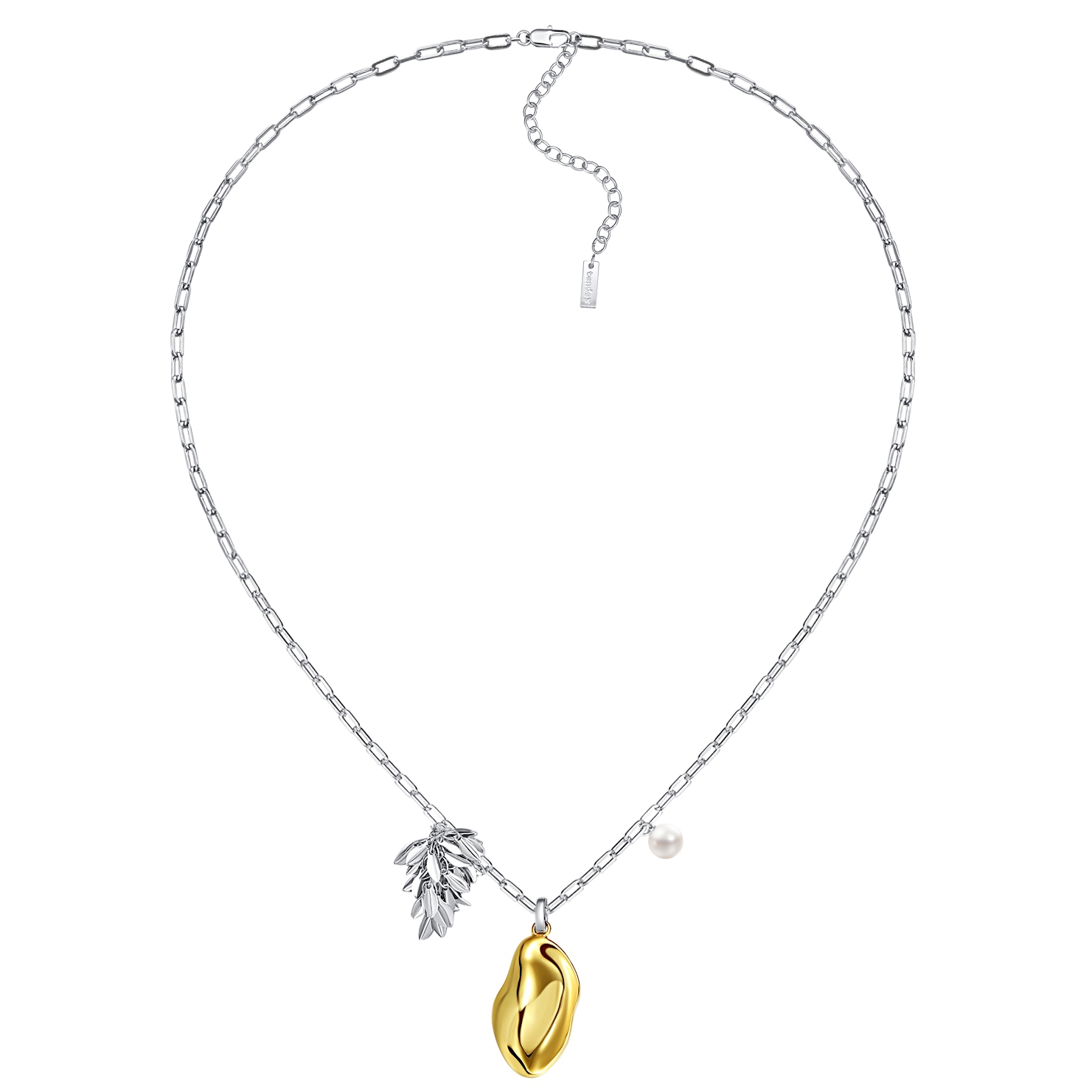Tender Society醉舟系列金银双色异形流苏与天然珍珠长项链高级感