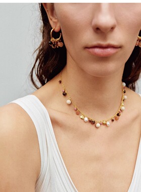 Tender Voyage度假系列天然石串珠流苏项链蓝色粉色