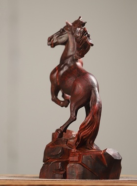 印度小叶紫檀木雕马到成功摆件