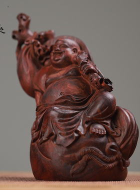 印度小叶紫檀木雕招财弥勒佛摆件