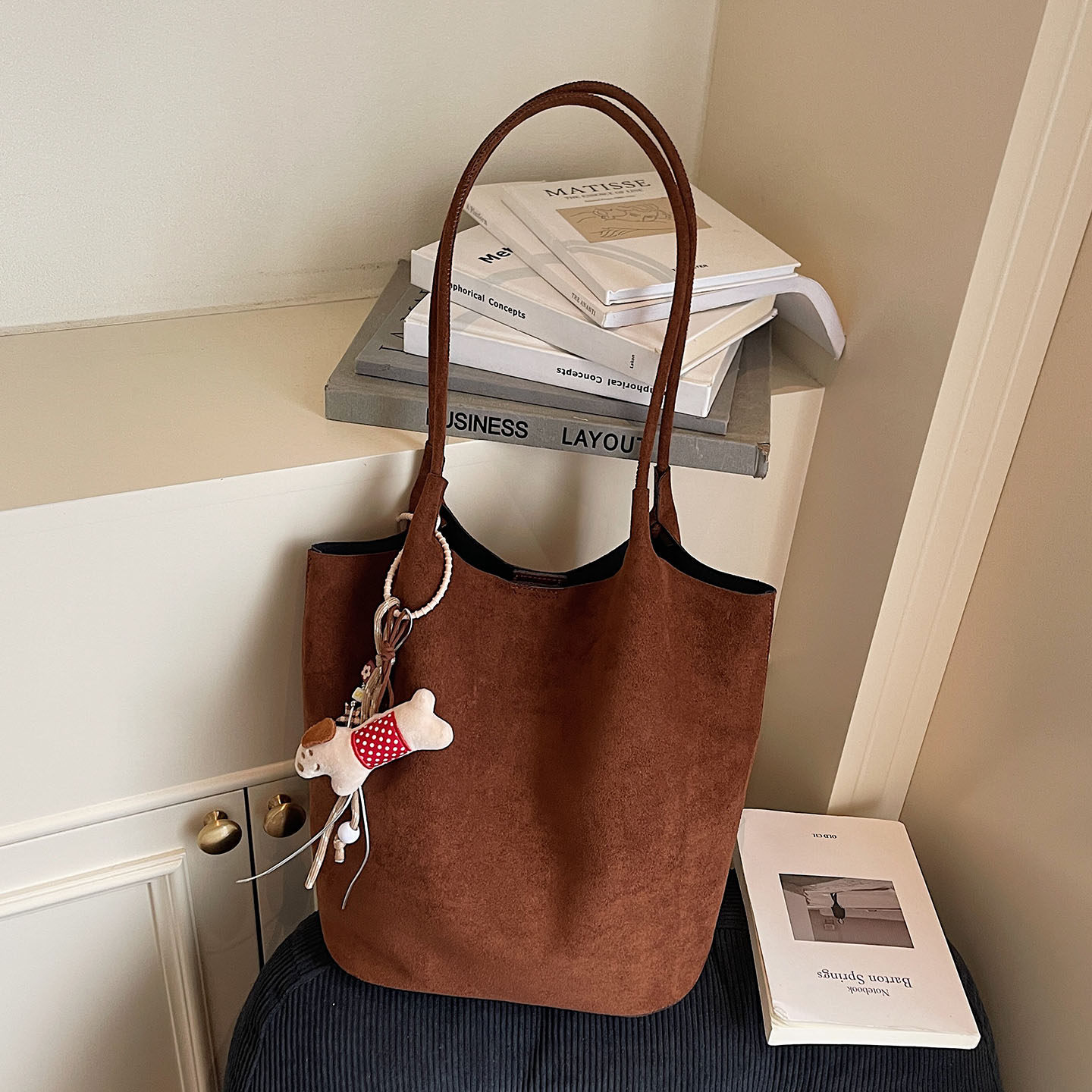 通勤休闲磨砂托特包女式2025百搭韩版气质ins大容量麂皮单肩包,淘宝优惠券,粉丝福利购,淘宝优惠卷