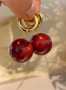 红色套装珍珠项链耳环小众设计高级感新年球球耳坠