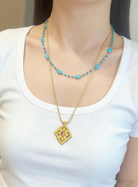 新中式绿松石项链高级感叠戴锁骨链民族风配饰女复古轻奢饰品女