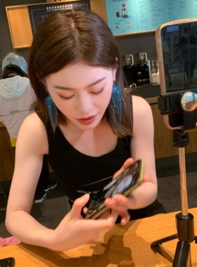s925纯银针欧美重工扇形蓝色女