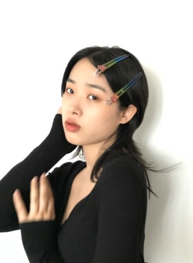 彩虹色边夹头饰无痕金属发卡潮