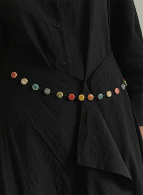 三环路扁陶瓷串珠波西米亚风项链