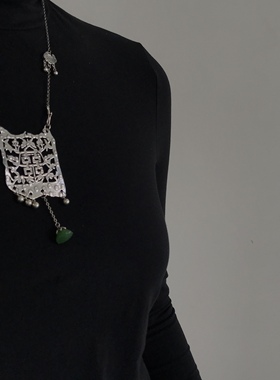 三环路白铜镀银女双喜项链