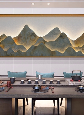 新中式客厅沙发背景装饰画天然岩板肌理画艺术卧室轻奢发光装饰画