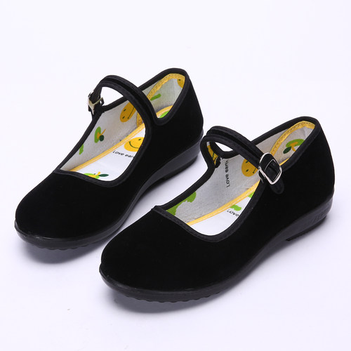 老北京布鞋女童黑色绒面舞蹈鞋防滑软底幼儿园室内鞋子表演演出鞋 - 图3