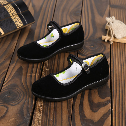 老北京布鞋女童黑色绒面舞蹈鞋防滑软底幼儿园室内鞋子表演演出鞋 - 图2