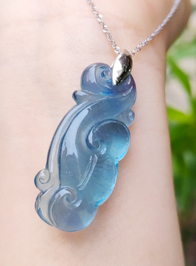 雨沐田女款海蓝宝冰种吊坠银项链